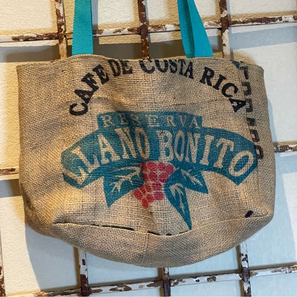 Burlap lined Costa Rico Java  Market Tote Bag - Picture 1 of 10
